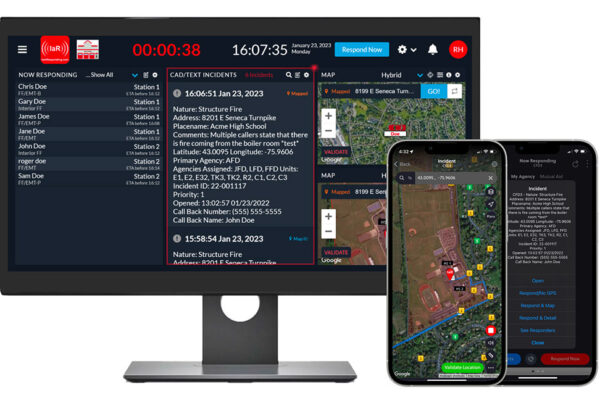 Photo of IamResponding app on a desktop and a mobile phone.